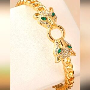 GOLD PANTHER CURB LINK BANGLE BRACELET RUSSIAN CHROME
